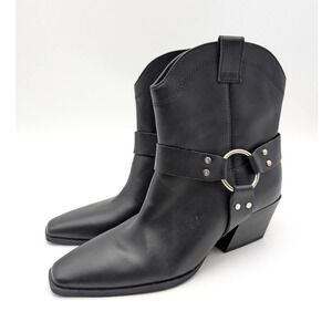 Open Edit Enzo Western Ankle Boot Square Toe Women's Black Size US6M